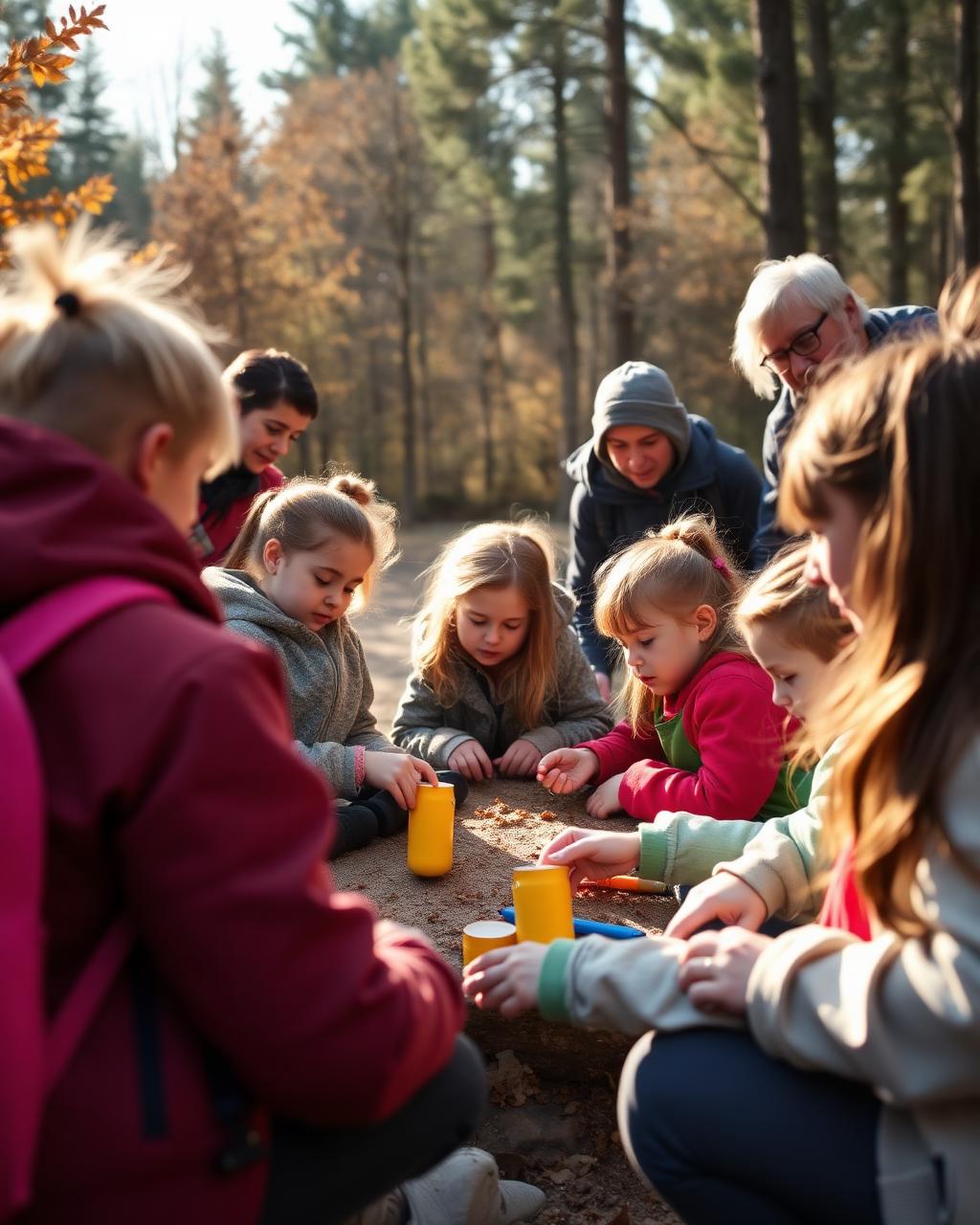 Barn og voksne på aktivitetsdag i en park
